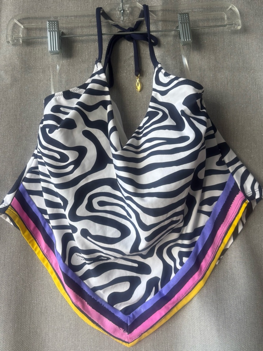 Trina Turk Zebra Print Halter Scarf swim Top with Colorful Trim No bottom